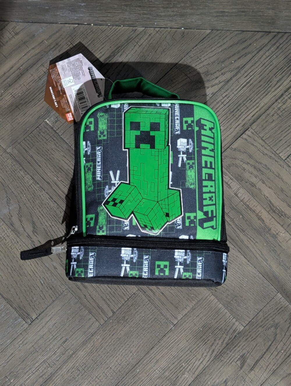 Brand New Minecraft Creeper Dual Compartment Insulated Tote Case Lunch Bag
